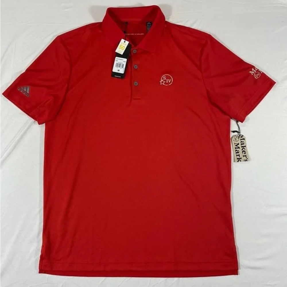 Adidas Red Embroidered Makers Mark Whiskey Golf Polo Shirt with UPF 50